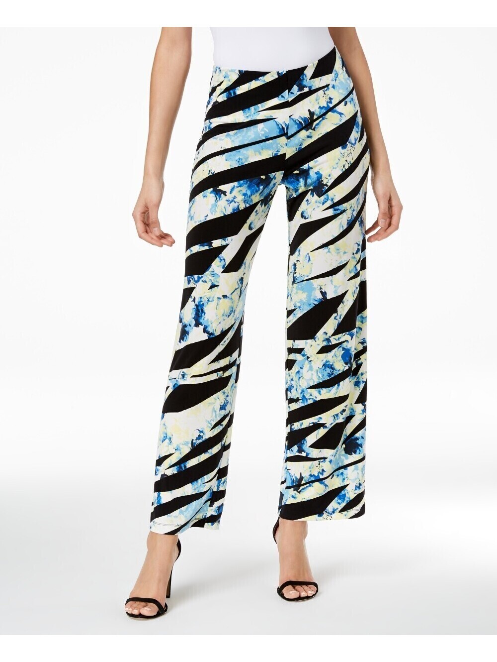Alfani Womens Printed Wide Leg Pants Black Thick Ribbo Size XL